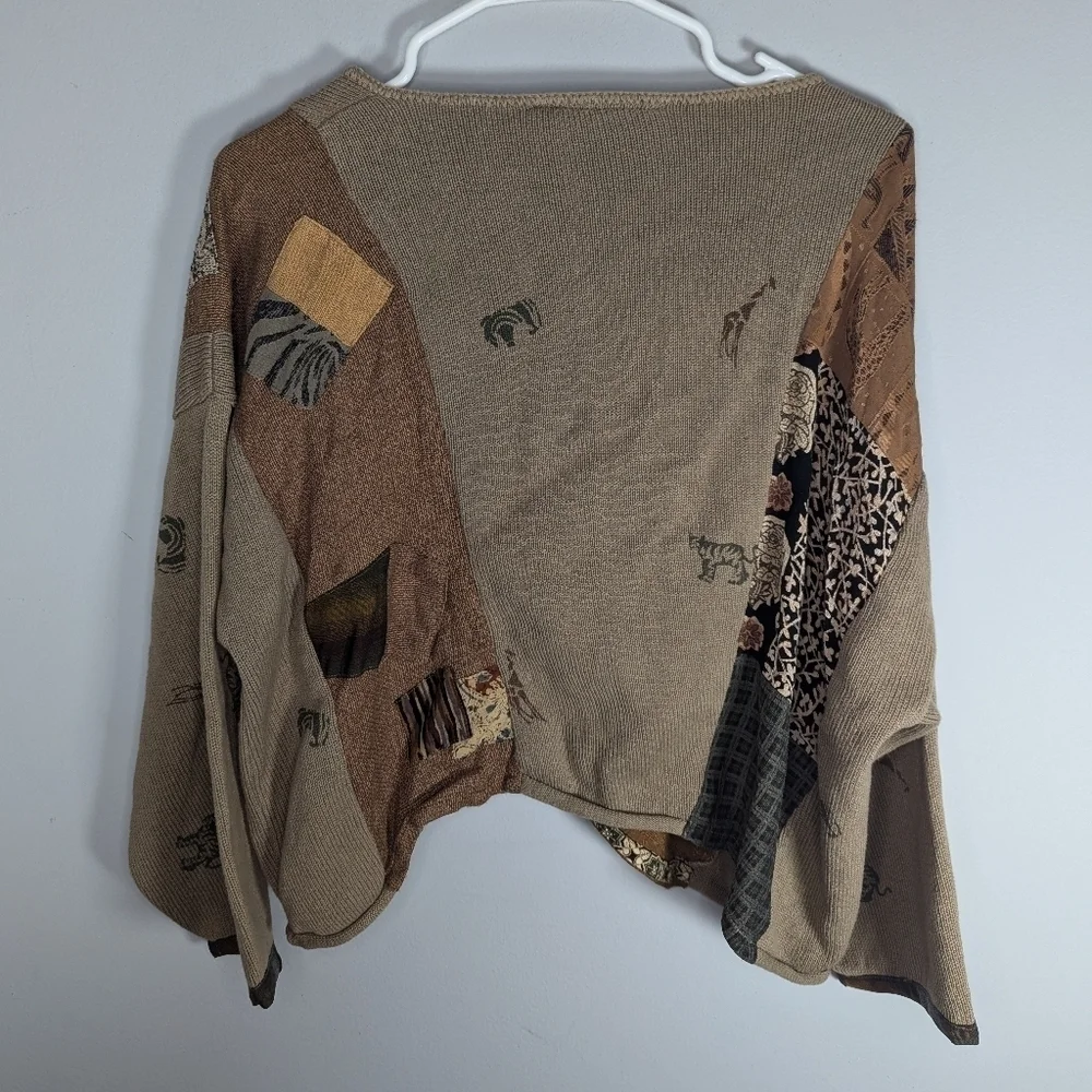 Vintage Donna Jessica Abstract Jungle Safari patchwork mismatch cardigan size 1